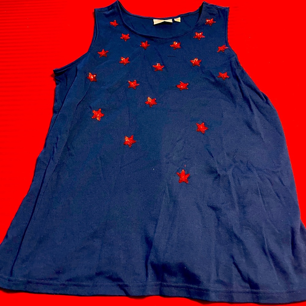 Pre-Owned Navy Quacker Factory Sequined USA Patriotic 4th of July Tank Top